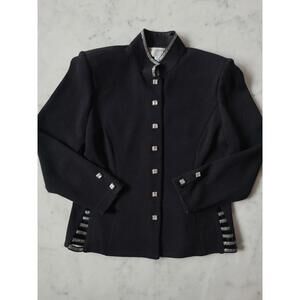 St John Evening Jacket Black Knit Crystal Bling Details Old Money Posh USA Sz 6